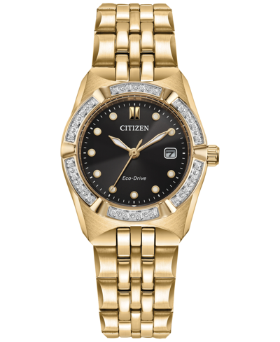 Shop Citizen Eco-drive Women's Corso Diamond (1/10 Ct. T.w.) Gold-tone Stainless Steel Bracelet Watch 28mm