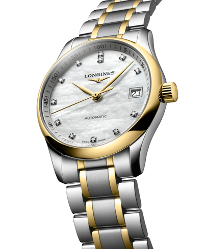 Shop Longines Women's Swiss Automatic Master Diamond (1/20 Ct. T.w.) 18k Gold & Stainless Steel Bracelet Watch 34m