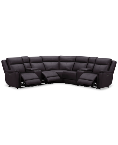 Shop Macy's Addyson 117" 7-pc. Leather Sectional With 3 Zero Gravity Recliners With Power Headrests & 2 Consoles In Chocolate