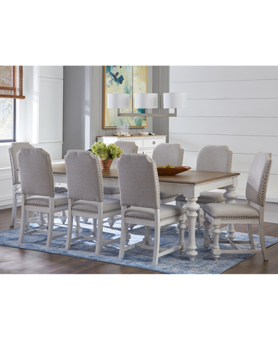 Shop Macy's Mandeville 9pc Dining Set (rectangular Table + 8 Upholstered Chairs) In White