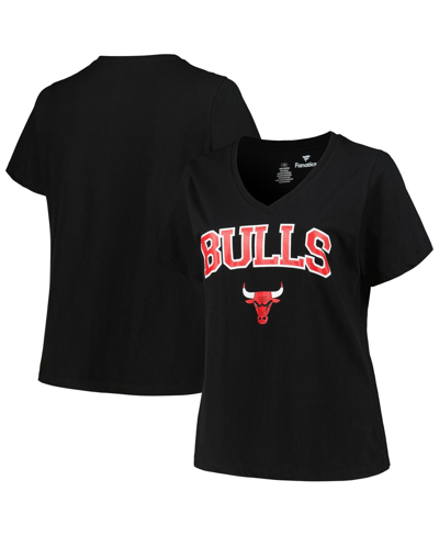 Shop Profile Women's  Black Chicago Bulls Plus Size Arch Over Logo V-neck T-shirt