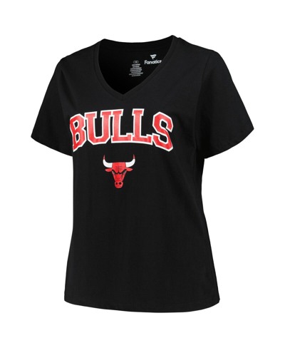 Shop Profile Women's  Black Chicago Bulls Plus Size Arch Over Logo V-neck T-shirt
