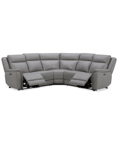 Shop Macy's Addyson 117" 5-pc. Leather Sectional With 2 Zero Gravity Recliners With Power Headrests, Created For In Ash