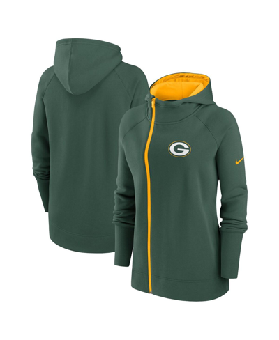 Shop Nike Women's  Green Green Bay Packers Asymmetrical Raglan Full-zip Hoodie