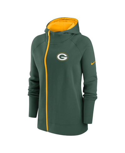 Shop Nike Women's  Green Green Bay Packers Asymmetrical Raglan Full-zip Hoodie