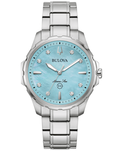 Shop Bulova Women's Marine Star Diamond Accent Stainless Steel Bracelet Watch 36mm In Silver-tone