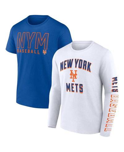Shop Fanatics Men's  Royal, White New York Mets Two-pack Combo T-shirt Set In Royal,white