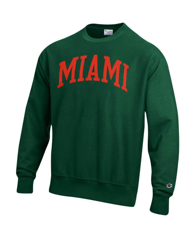 Shop Champion Men's  Green Miami Hurricanes Arch Reverse Weave Pullover Sweatshirt