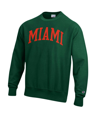 Champion Men's  Green Miami Hurricanes Arch Reverse Weave Pullover Sweatshirt In Green