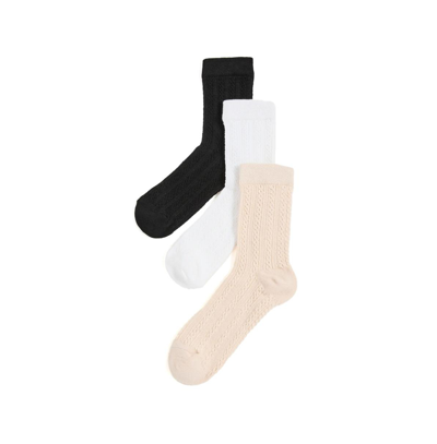 Shop Stems Gift Set Of Three Cable Knit Socks In Ivory,black,oat