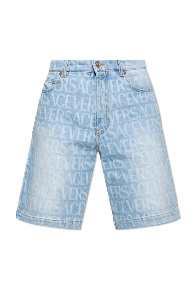 Shop Versace Blue Denim Shorts In New