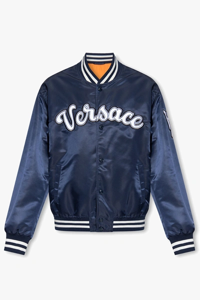 Shop Versace Navy Blue Bomber Jacket In New