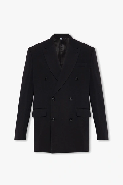 Shop Burberry Black Double-breasted Blazer In New