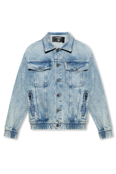 Shop Balmain Blue Denim Jacket In New