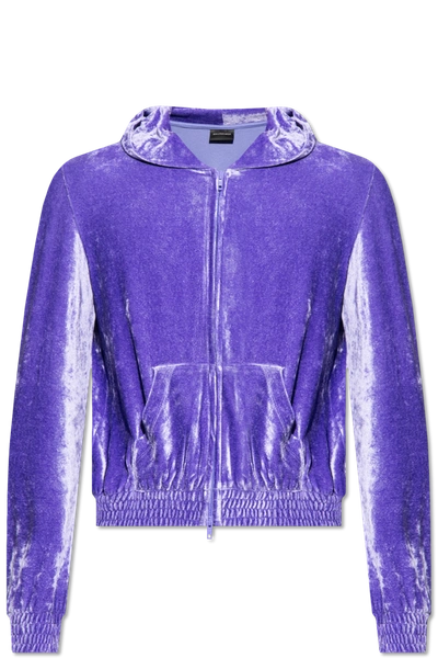Shop Balenciaga Purple Velour Hoodie In New