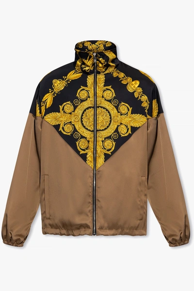 Shop Versace Brown Jacket With Maschera Baroque Print In New