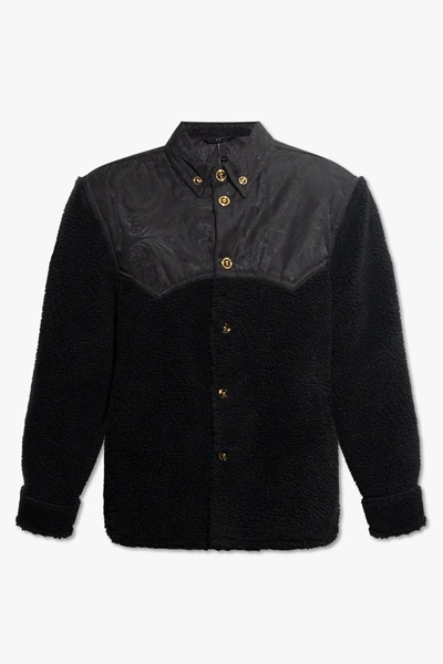 Shop Versace Black Faux Fur Jacket In New