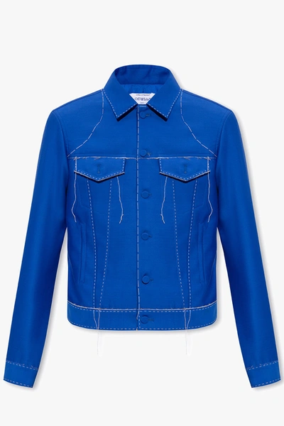 Shop Off-white Blue Jacket With Contrasting Stitching In New
