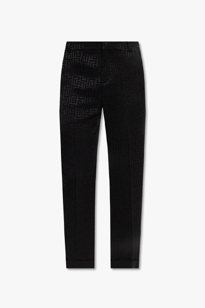 Shop Balmain Black Trousers With Monogram In New