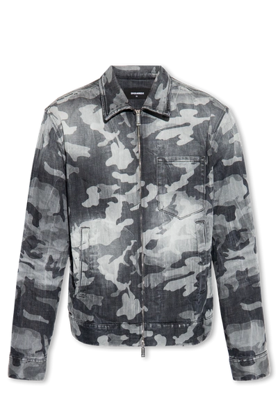 Shop Dsquared2 Grey Denim Jacket With Camo Motif In New