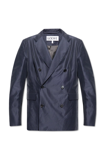Shop Loewe Navy Blue Double-breasted Blazer In New
