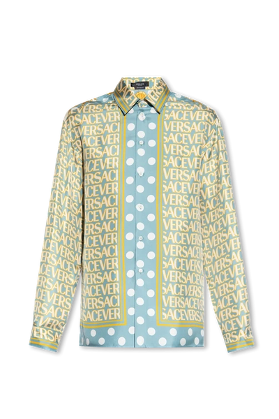 Shop Versace Blue Silk Shirt In New