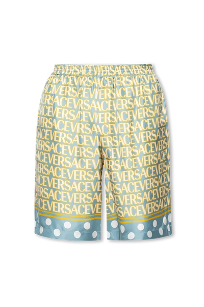 Shop Versace Blue Silk Shorts In New