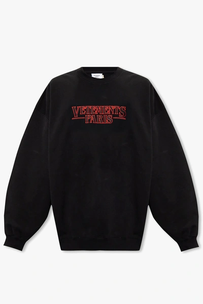 Shop Vetements Black Logo-embroidered Sweater In New