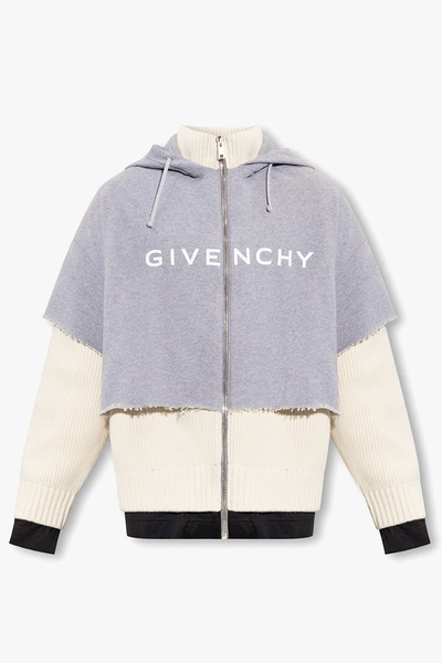 Shop Givenchy Grey Hoodie In Contrasting Fabrics In New