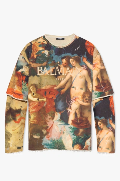 Shop Balmain Multicolour Printed Sweatshirt In New