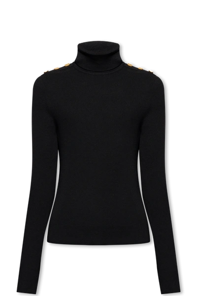 Shop Balmain Black Turtleneck Sweater With Applications In New