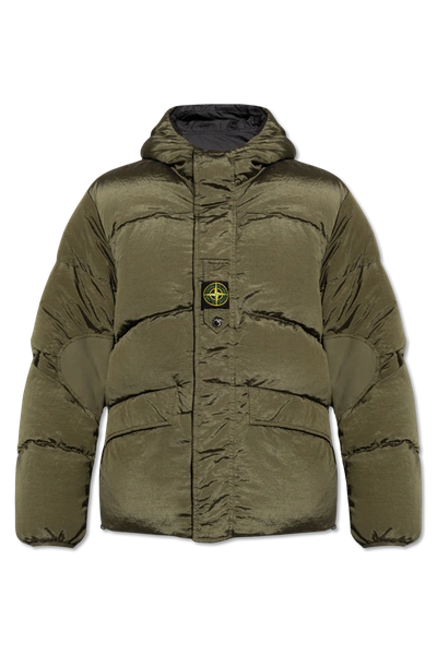 Shop Stone Island Green Reversible Down Jacket In New