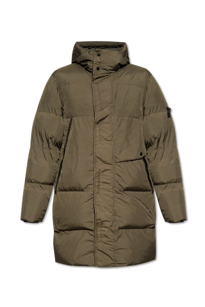 Shop Stone Island Green Hooded Down Jacket In New