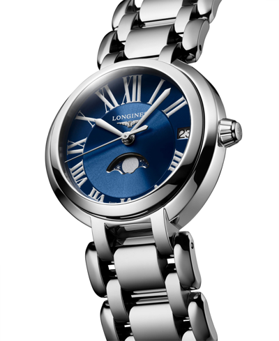Shop Longines Women's Swiss Primaluna Moon Phase Stainless Steel Bracelet Watch 31mm In Blue