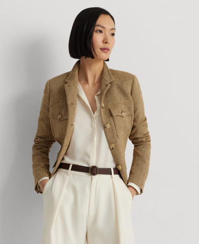 Shop Lauren Ralph Lauren Women's Linen-blend Herringbone Jacket In Brown,tan