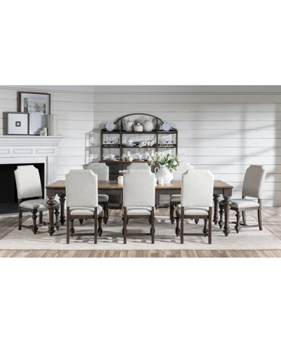 Shop Macy's Mandeville 9pc Dining Set (rectangular Table + 8 Upholstered Chairs) In Brown