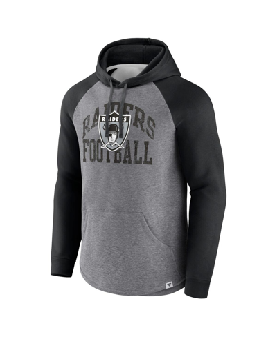 Fanatics Men's  Heather Gray Distressed Las Vegas Raiders Favorite Arch Raglan Pullover Hoodie In Heather Gray