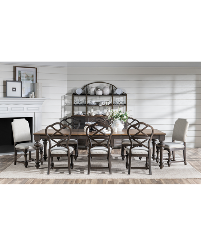 Shop Macy's Mandeville 9pc Dining Set (rectangular Table + 6 X-back Chairs + 2 Upholstered Chairs) In Brown