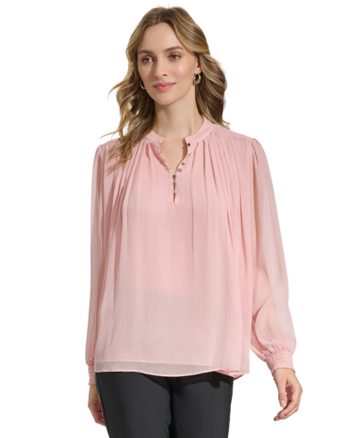Shop Calvin Klein Women's Long Sleeve Blouse In Silver Pink