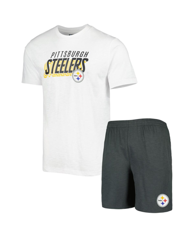 Shop Concepts Sport Men's  Charcoal, White Pittsburgh Steelers Downfield T-shirt Shorts Sleep Set In Charcoal,white