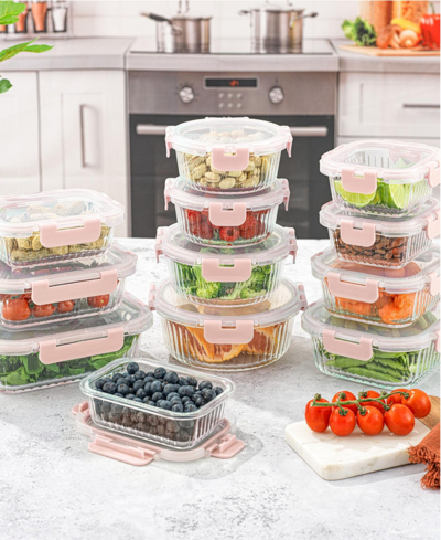 Joyjolt 24-piece Fluted Food Storage Container Set With Lids In Pink
