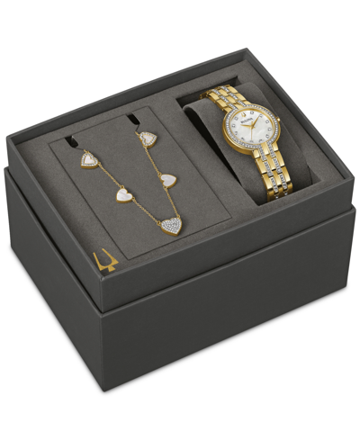 Shop Bulova Women's Classic Crystal Gold-tone Stainless Steel Bracelet Watch 30mm Gift Set