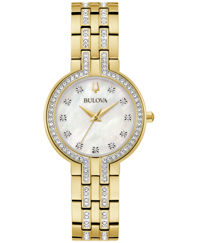 Bulova Women's Classic Crystal Gold-tone Stainless Steel Bracelet Watch 30mm Gift Set In Gold-tone