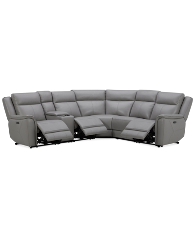 Shop Macy's Addyson 117" 6-pc. Leather Sectional With 3 Zero Gravity Recliners With Power Headrests & 1 Console, In Ash