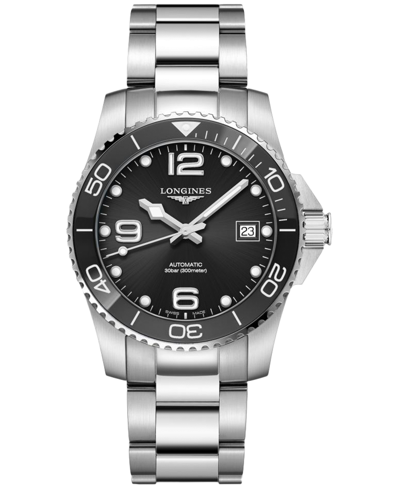 Shop Longines Unisex Swiss Automatic Hydroconquest Stainless Steel Bracelet Watch 39mm In Black