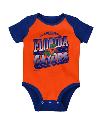 Shop Mitchell & Ness Baby Boys And Girls  Royal, Orange Florida Gators 3-pack Bodysuit, Bib And Bootie Set In Royal,orange