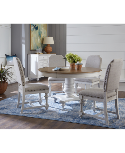 Shop Macy's Mandeville 5pc Dining Set (round Table + 4 Upholstered Chairs) In White