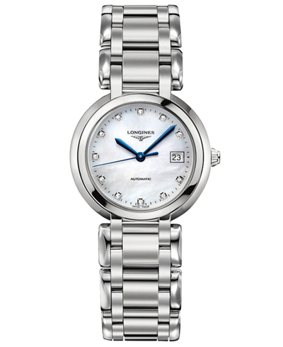 Shop Longines Primaluna Women's Swiss Diamond 1/20 Ct. T.w. Silver-tone Stainless Steel Bracelet Watch 30mm In White