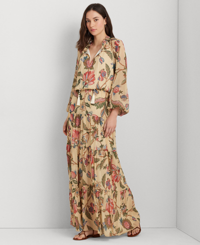 Shop Lauren Ralph Lauren Petite Floral Blouson Maxi Dress In Cream Multi