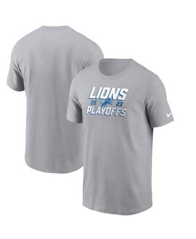 Shop Nike Men's  Gray Detroit Lions 2023 Nfl Playoffs Iconic T-shirt